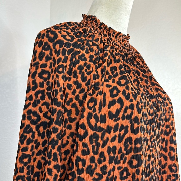 LOFT Leopard Print Smocked Mock Neck Long Sleeve Blouse Size LP NWOT - Picture 8 of 13